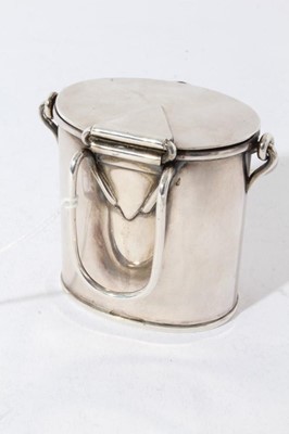 Lot 47 - Victorian silver cream pail of oval form with swing handle, hinged cover with gilded interior (London 1888), maker Joseph Braham, London 1889, 4.5oz, 7cm in overall height