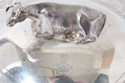 Lot 66 - Victorian silver butter dish cover with Cow finial together with another with a Swan finial