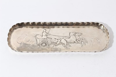 Lot 50 - Victorian silver pen tray of oval form with chased decoration and pie crust border (London 1881), maker William Comyns, 3.5oz, 18.5cm in length