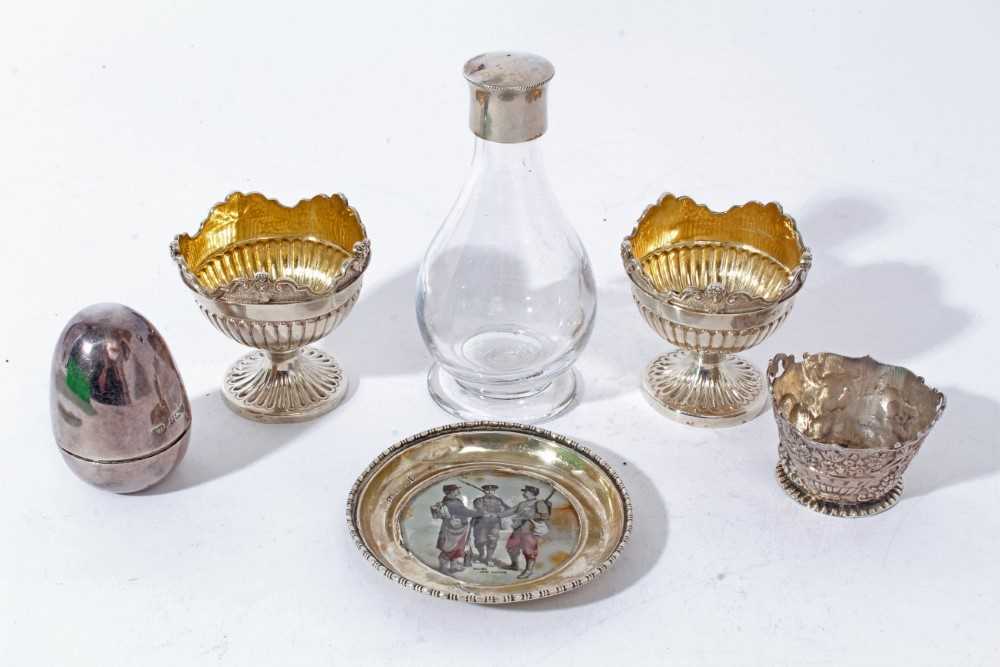 Lot 82 - Pair of silver egg cups together with a silver egg, silver pin dish and other items