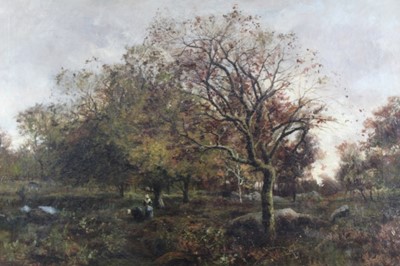 Lot 341 - Continental School, late 19th century, oil on canvas - figures among woodland