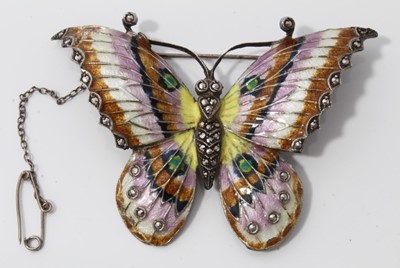 Lot 206 - Silver, enamel and marcasite brooch in the form of a butterfly