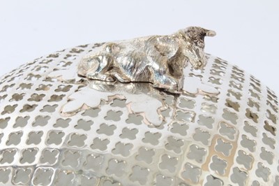 Lot 51 - Good quality late Victorian silver plated butter dish with pierced cover surmounted with a cow
