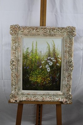 Lot 223 - Gottwald Heinen (b.1920), pair of oils, one on panel, one on canvas board - Wild Flowers, signed, in Frinton Gallery frames, 39cm x 29cm