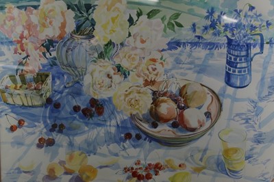 Lot 298 - Elizabeth Jane Lloyd (1928-1995) watercolour - Still Life with Roses and Cherries, in glazed frame, 54cm x 74cm  
Provenance: Sally Hunter Fine Art