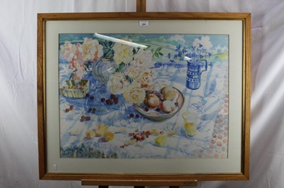 Lot 298 - Elizabeth Jane Lloyd (1928-1995) watercolour - Still Life with Roses and Cherries, in glazed frame, 54cm x 74cm  
Provenance: Sally Hunter Fine Art