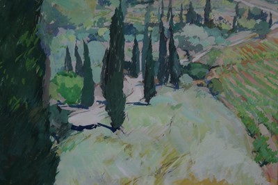 Lot 1059 - Anthony Atkinson (1929-2014) gouache - Road below Souzette, signed, in glazed frame, 43cm x 31cm  
Provenance: Highgate Fine Art