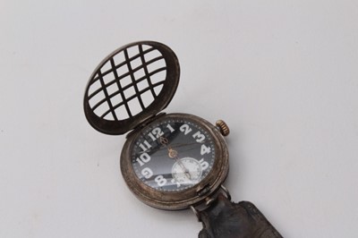 Lot 200 - First World War British Military Officers' private purchase silver cased trench wristwatch with cage