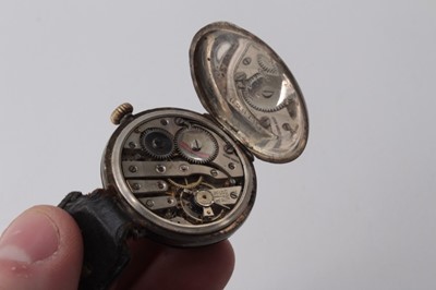 Lot 200 - First World War British Military Officers' private purchase silver cased trench wristwatch with cage