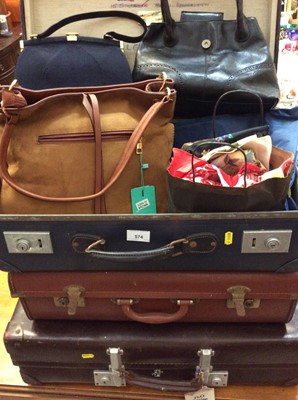 Lot 574 - Three vintage suitcases, handbags, scarves and clothing