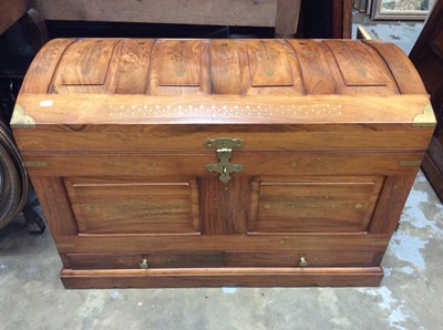 Lot 974 - Omani brass inlaid hardwood dome top blanket chest