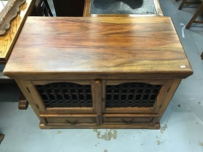 Lot 892 - Elm television cabinet with wrought metal doors