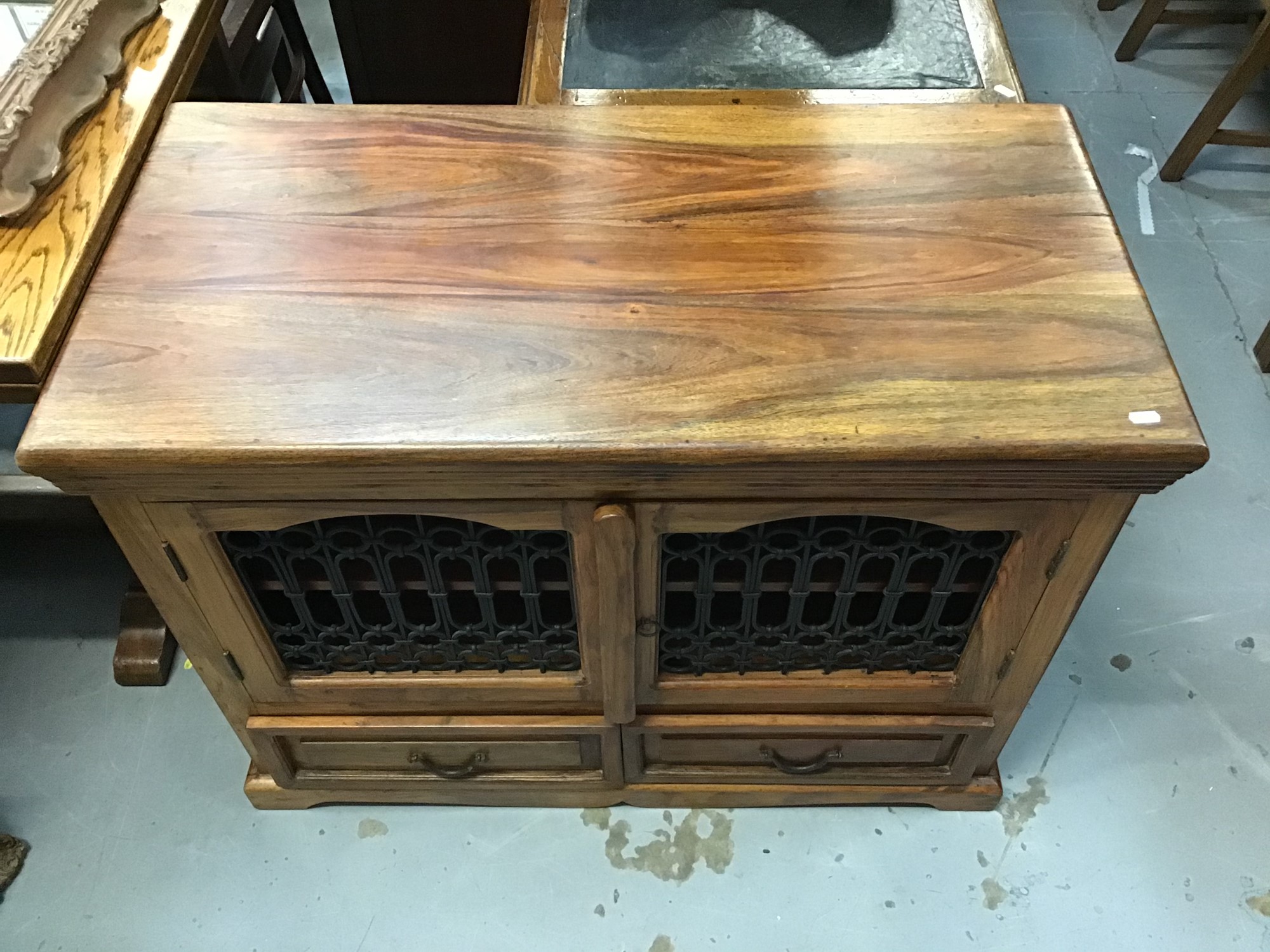 Lot 892 Elm television with wrought metal