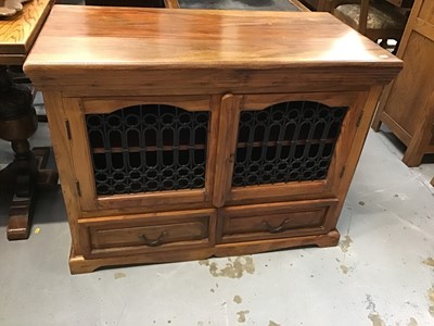 Lot 892 - Elm television cabinet with wrought metal doors