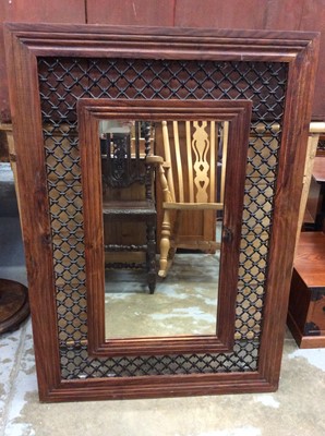 Lot 976 - Pair Hardwood framed mirrors with ironwork decoration