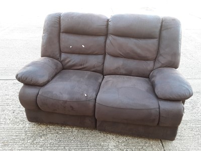 Lot 116 - Modern reclining two-seater settee with brown suede upholstery