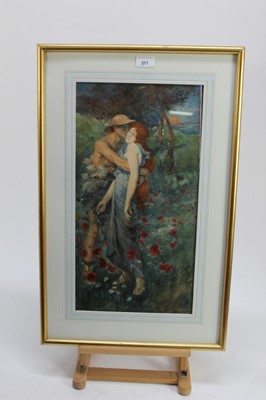 Lot 271 - Early 20th century watercolour - Romantic figures, in glazed gilt frame