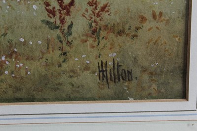 Lot 270 - Henry Hilton watercolour - sheep grazing on a hillside, signed, in glazed gilt frame