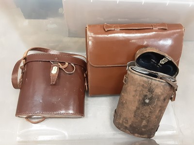 Lot 275 - Vintage trunk, two pairs vintage binoculars, vanity set, chess pieces and other items