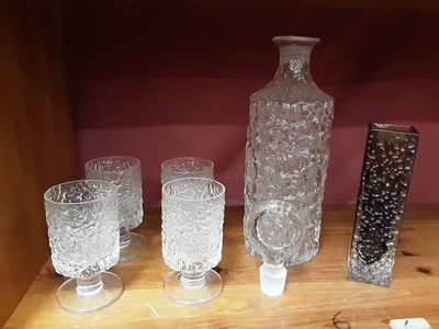 Lot 134 - Whitefriars cinnamon nailhead vase, Whitefriars Glacier decanter and four matching glasses