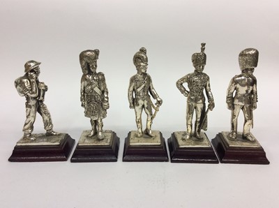 Lot 462 - Group of five plated military figures on wooden bases