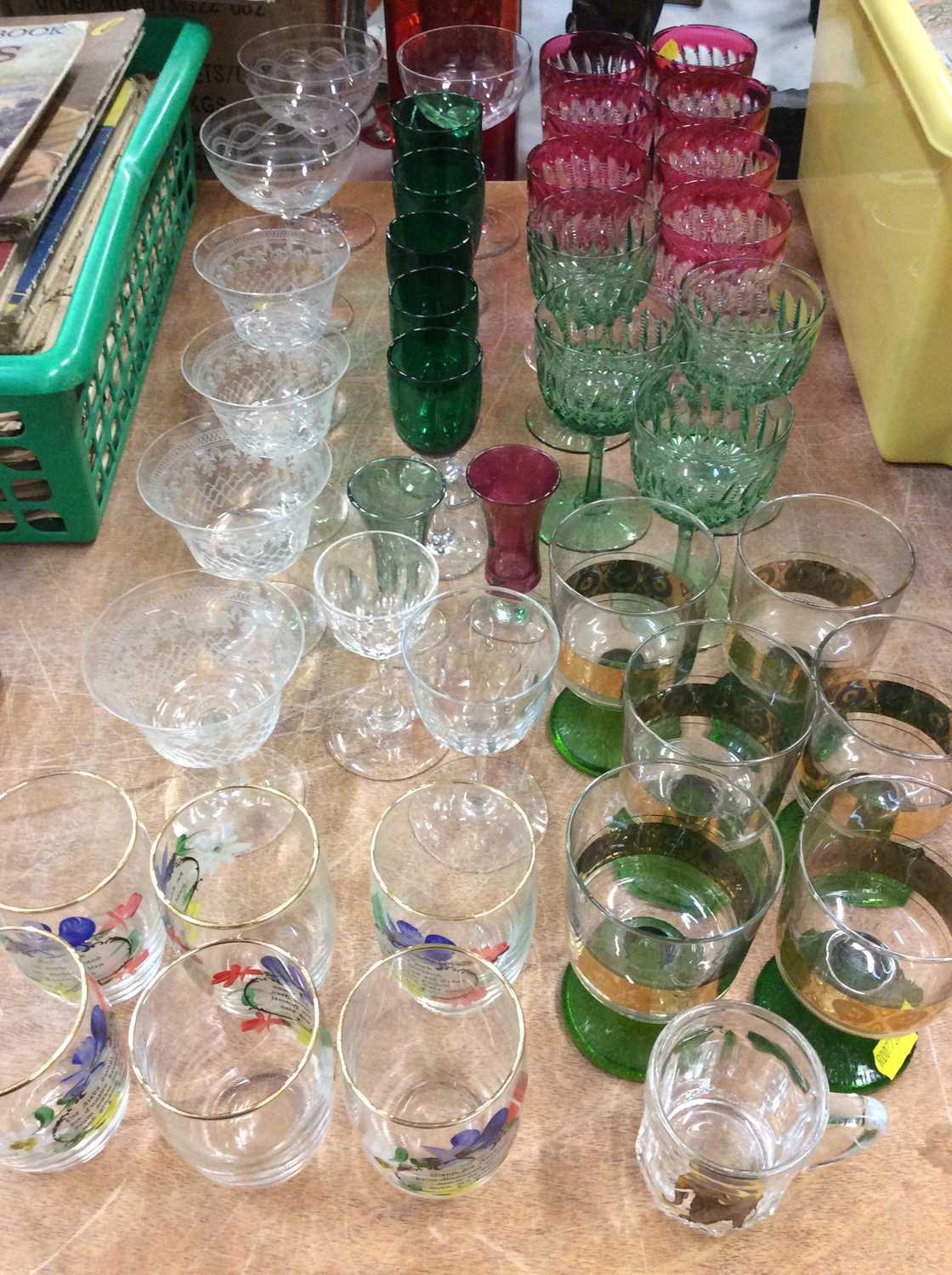 Lot 465 - Group of good quality cut glass wares to include cranberry and emerald green glass pieces