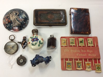 Lot 190 - Early 20th century tortoiseshell card case, tooled leather card case, two scent bottles and other items