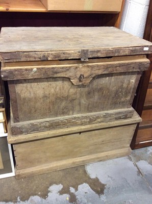 Lot 1040 - Old pine trunk, together with another containing vintage horse tack and a saddle