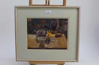 Lot 26 - Christina Gaa (1939-1992) watercolour - still life with Nepalese bird, initialled, in glazed frame, 22.5cm x 28cm 
Provenance: Bankside Gallery, London