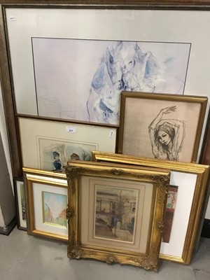 Lot 217 - Diana Green, 20th century, watercolour - still life, pair of coaching prints, watercolour of old town houses, Jamaica, Jurgen Gorg print and others