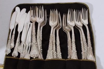 Lot 156 - A fine early 20th century Tiffany & Co Sterling silver Florentine pattern canteen of cutlery comprising: ten dinner forks, seventeen dessert forks, ten silver handled dinner knives, eleven silver h...