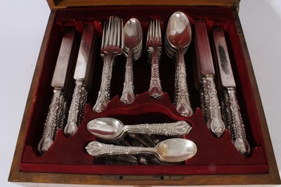 Lot 156 - A fine early 20th century Tiffany & Co Sterling silver Florentine pattern canteen of cutlery comprising: ten dinner forks, seventeen dessert forks, ten silver handled dinner knives, eleven silver h...