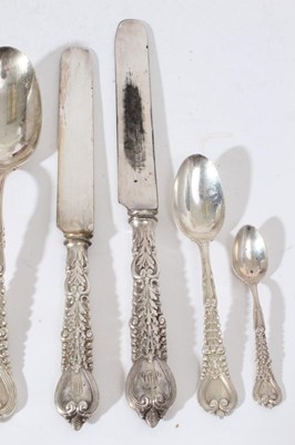 Lot 156 - A fine early 20th century Tiffany & Co Sterling silver Florentine pattern canteen of cutlery comprising: ten dinner forks, seventeen dessert forks, ten silver handled dinner knives, eleven silver h...