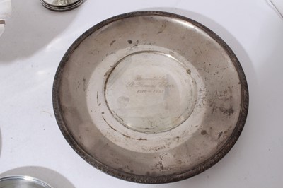 Lot 153 - American silver fluted bowl, engraved 'Harrisburg Horse Show 1934, Officers Chargers, 27cm diameter, two American silver circular plates, American silver pedestal tazza with weighted foot and three...
