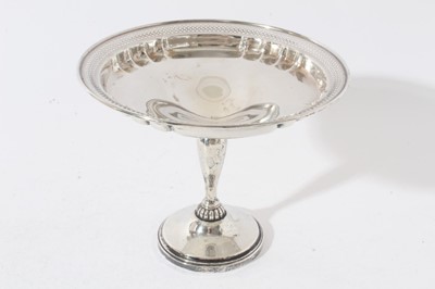 Lot 153 - American silver fluted bowl, engraved 'Harrisburg Horse Show 1934, Officers Chargers, 27cm diameter, two American silver circular plates, American silver pedestal tazza with weighted foot and three...
