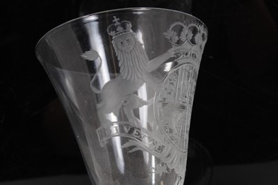 Lot 166 - Georgian 'Newcastle' light baluster armorial wine glass