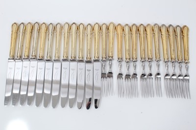 Lot 192 - Twelve place setting Chippendale pattern fruit cutlery with silver gilt handles, (Sheffield 1977), A. E. Poston & Co. Ltd.