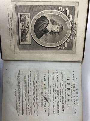 Lot 321 - Books - Culpeper's English Physician; and complete Herbal, printed by Lewis and Roden 1805, leather bound, together with The History of the surprising Life and Adventures of Sir William Wallace, pr...