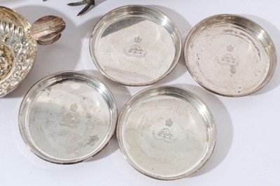Lot 120 - George V bon bon dish of circular form with pierced decoration on three scroll feet, (Sheffield 1913) together with a silver bowl (Birmingham 1906) and other silver and silver plated wares.
