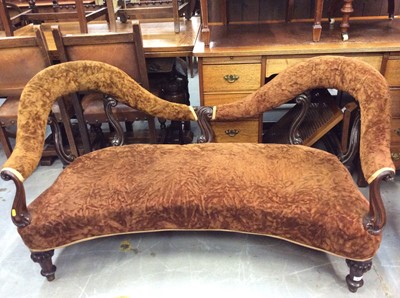 Lot 915 - Good quality Victorian mahogany framed salon sofa with golden brown upholstery on turned front legs. 145cm wide