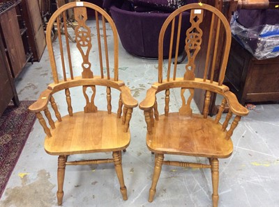 Lot 917 - Pair wheel back kitchen elbow chairs