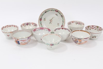 Lot 110 - A Keeling type spirally fluted tea bowl and saucer, pattern number 95, circa 1795, and other famille Rose style tea bowls