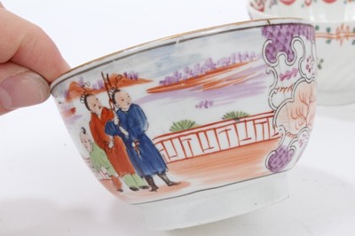 Lot 172 - A Keeling type spirally fluted tea bowl and saucer, pattern number 95, circa 1795, and other famille Rose style tea bowls