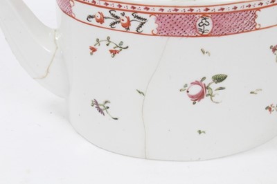 Lot 139 - A Keeling type oval teapot and cover, decorated en grisaille, pattern number 91, a globular teapot and cover and an oval teapot and cover, both painted in famille rose palette