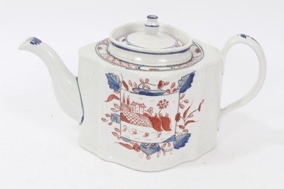 Lot 143 - A Keeling type serpentine sided teapot and cover, painted in Imari palette, pattern number 141, circa 1795