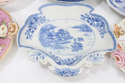 Lot 80 - Masons blue printed shell shaped dish, a Ridgway blue printed two handled dish and other ceramics