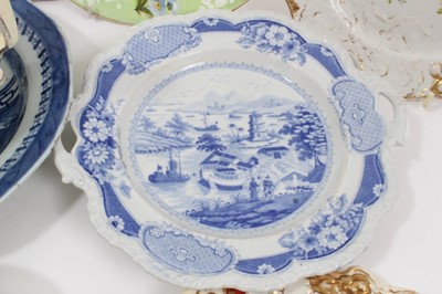 Lot 80 - Masons blue printed shell shaped dish, a Ridgway blue printed two handled dish and other ceramics