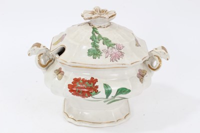 Lot 131 - A pair of printed and painted sauce tureens, covers and stands