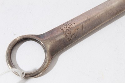 Lot 9 - George III silver meat skewer of conventional form with engraved crest, (London 1809) 2.5oz, 33cm in length