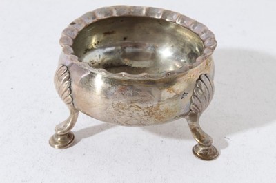 Lot 139 - Pair of George II silver salts of cauldron form, raised on three pad feet, (London 1751), together with a George III silver